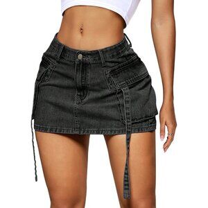 Women's Cargo Skirt Low Waist Button Denim Mini Skirt Summer Y2k Jean Skirt